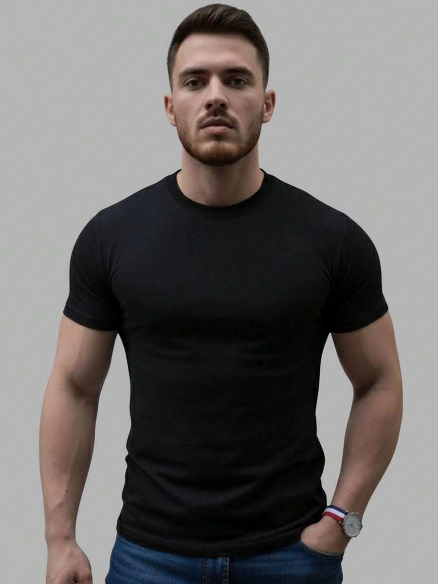 Men's Slim Fit 100% Cotton O-Neck T-Shirt - Christmas - New Year's Eve - Beach - Vacation - Black - View 1