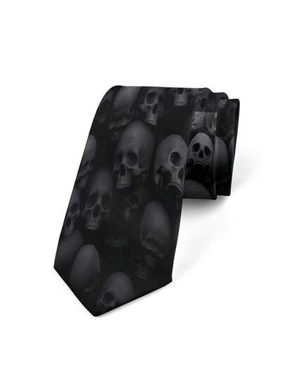 1pc Men Skull Print Tie For Parties Holidays For Decoration For Men Gifts Street,School Skeleton