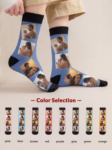 Face Socks 1 Pair Customized Face Printed Mid-Calf Socks For Women, Personalized Photo Socks, Funny Customized Image Paired With Mid-Length Socks, Suitable For Valentine's Day, Birthday, Gifts And Other Occasions, Personalized Customization - Multicolor - View 5