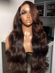 200% Density Brown Color Body Wave Human Blended Hair 13X4 Lace Frontal Wigs For Women Pre Plucked Large Area Lace Front Wig Daily Party Wigs Natural Hairline Wig - 棕色 - 查看 2