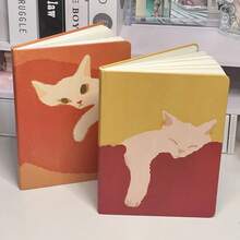 Cute Lazy Cat Design A5 Notebook – Yellow Peach-Skin Cover With White Cat Illustration, Lined Diary For Study, Office & Travel, Ideal As Christmas/Birthday Gift