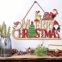 1 件圣诞装饰木制字母标志挂件圣诞欢迎门牌门挂木制字母标志吊坠礼物适合圣诞节家居前门装饰节日派对装饰挂饰 - 彩色 - 查看 3