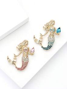 دبابيس مجوهرة فاخرة بشكل شخصيات كرتونية لحورية البحر للنساء، إكسسوارات ملابس للحفلات والأعراس، شارات هدايا لحفلات الأصدقاء