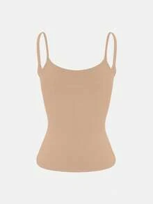 XLLAIS Sexy Backless Women's Camisole, Elastic Casual Spaghetti Strap Tank Top - Khaki - View 6