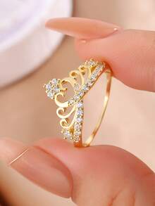 Clásico y lujoso anillo de compromiso de corona de plata S925 engastado con diamantes