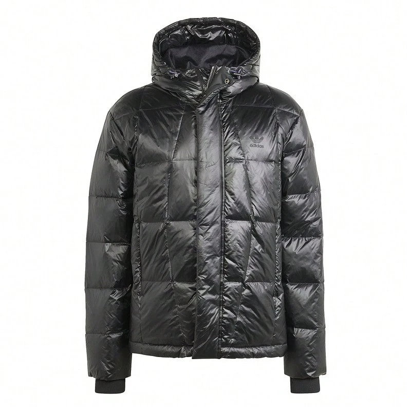 Men Letter Patched Hooded Sports Athletic Down Jacket - Black - View 1
