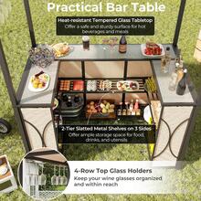 3 PCS Patio Bar Set W/ Tempered Glass Bar Table Metal Storage Shelves For Garden - 預設 - 查看 7
