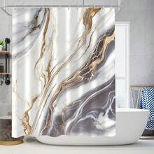 4 Pcs White Marble Shower Curtain Set Grey Bathroom Sets With Shower Curtain And Rugs Gold Modern Abstract Bathroom Decor Accessories Gray Bathroom Rugs Toilet Lid Cover With Hooks{Inchcolor_nameinch:InchGreyGoldinch} - GreyGold - 查看 7