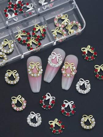 30 piezas/caja Estilo japonés simple de oro y plata Diamante Lazo Corona Decoración de uñas Navideña Tridimensional Sencilla y Exquisita Aleación Rhinestone Estilo Y2k Metal Decoración de arte de salón de uñas Decoración de uñas Diamante de metal Suministros de uñas Encantos de uñas Accesorios de decoración de uñas postizas