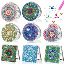 1pc Diamond Painting Portable Mirror, Suitable For Wallet And Travel, Diamond Painting Kit, Mandala Pattern Diamond Painting Cosmetic Double-Sided Dotted Mirror, Suitable For Adults And Women, DIY Unique Shape Beginner Art Craft, Christmas Gift - Multicolor - View 13