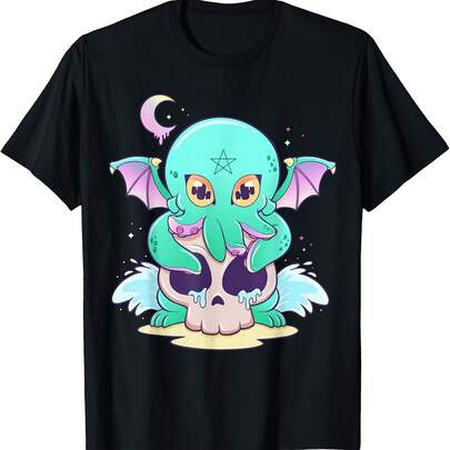 Kawa Pastel Goth Creepy Creature Skull Demon hera Cute T-Shirt All Season 220g Cotton Single Sided Printed Crew Neck Short Sleeve T Shirt