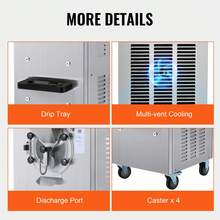 Máquina para hacer helados comerciales, rendimiento de 20-25 l/h, máquina para hacer helados duros de 1 sabor de 2400 W, cilindro de acero inoxidable de 8 l, pantalla digital, limpieza automática, dureza ajustable, para bares de restaurantes - 20-25 l/h - Ver 6