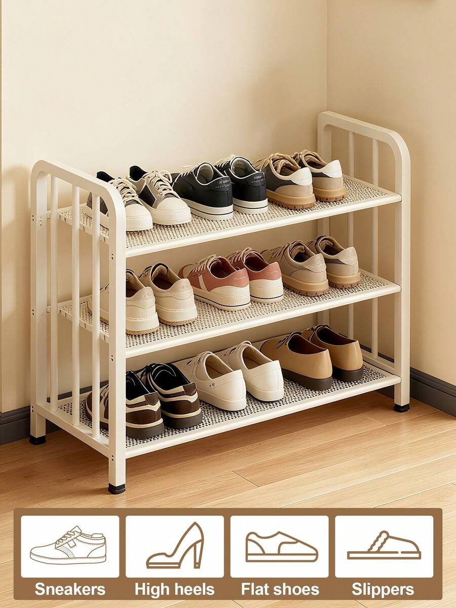 Shoe Organizer, Shoe Rack Shelf Closet Organizers And Storage, Shoe Rack For Entryway, Home Organization, Free Standing Metal Shoe Shelf, Entrance Organization, Stackable, Great For High Heels, Sneakers, Slippers, Sandals, Short Boots, Black / White - 白色 - 查看 1