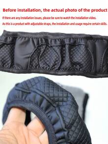 MEIKAXIU 1pc 3d Embossed Leather Non-Slip Car Steering Wheel Cover, Comfortable Soft, Suitable For 14.5-15inch Auto Accessories - Black - View 3