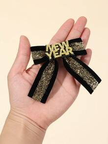 2 Stücke Neue Jahr Gold Basis Modell Schleifen Haarclips für Mädchen, Glitzer Schleifen Haarclips für Kinder, ModHaarstylingor Clips Haaraccessoires für Kleinkind Neue Jahr Party Geschenke & Herbst Winter Saison Verwendung