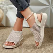 Walking Travel Sandals Womens Platform Walking Sandals Open Toe Ankle Sandals Shoes Elastic Strap Casual Comfortable Summer Dressy Outdoor Beach Wedges Heels Platform Sandals - Màu be - Xem 9