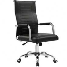 Butterslay 1PC Modern Faux Leather Office Chair With Swivel, Metal Shiny Base, And Covered Armrests, Black/White - Black - View 10
