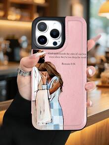 1PC Biblical Figure Pattern Phone Case, Religious Faith Style Design, Christian Inspired Motif, TPU+PC Dual-Layer Material, Handcrafted Custom, Premium Fashionable, Faux Leather Flip Wallet Case With Card Slots, Compatible With IPhone 17/16/15/14/13/12/X/PLUS/PRO/PROMAX, Galaxy S25/S24/S23/S22PLUS/Ultra, Waterproof Shockproof Scratch Resistant - 粉色 - 查看 2