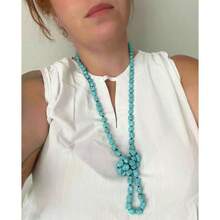 8mm Round Natural AmazoniteIrregular Turquoise Long Beaded Necklace Wrap Bracelet Handmade Gemstone Jewelry Women Men - Ngọc lam không đều-47" - Xem 5