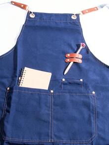 1 szt. fartuch kuchenny dla kobiet i mężczyzn z dużymi kieszeniami, bawełniany płócienny fartuch roboczy z krzyżującym się tyłem, wytrzymały i regulowany, rozmiary od M do XXL (ciemnoniebieski) - Granatowy - Zobacz 6