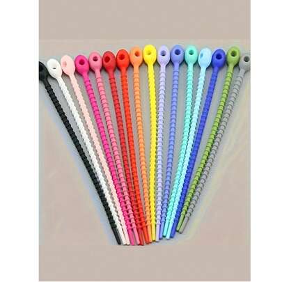 10个可调节可重复使用硅胶扎带 - 防滑多用途扎带，用于电缆管理、购物袋密封和整理 - 高品质耐用塑料收纳盒，颜色多样（粉色、蓝色、绿色、黄色、橙色、紫色、黑色、白色、灰色、棕色），适合家居整理，色彩鲜艳，材质柔韧，是家庭和办公室使用的理想之选。