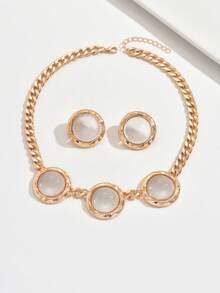 1 Set de Joyas de Collar y Aretes con Incrustaciones Acrílicas de Círculos Geométricos, Conjunto de Joyas de Estilo Metálico, Joyas Geométricas, Joyas de Uso Diario, Accesorios de Ropa, Regalo de Fiesta