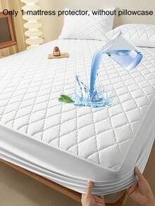 1 tấm bảo vệ nệm tối giản & hiện đại, thoáng khí, thoải mái, họa tiết kẻ sọc chéo màu trắng, thân thiện với da, vỏ nệm thấm hút mồ hôi màu trơn cho phòng ngủ, tấm lót nệm, tấm bảo vệ nệm, vỏ bọc (không bao gồm vỏ gối) - trắng - Xem 1