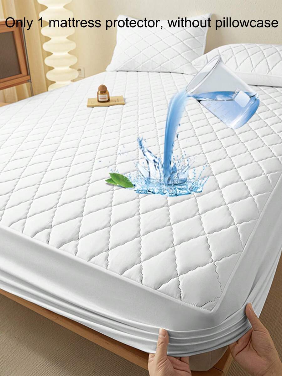 1 tấm bảo vệ nệm tối giản & hiện đại, thoáng khí, thoải mái, họa tiết kẻ sọc chéo màu trắng, thân thiện với da, vỏ nệm thấm hút mồ hôi màu trơn cho phòng ngủ, tấm lót nệm, tấm bảo vệ nệm, vỏ bọc (không bao gồm vỏ gối) - trắng - Xem 1