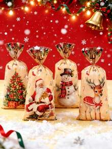 25/50/100 pezzi Sacchetti regalo di Natale, design vintage di Babbo Natale e pupazzo di neve, sacchetti per caramelle, forniture per feste di Natale, decorazioni natalizie, sacchetti per biscotti di Natale, sacchetti per dolci di Natale, forniture per confezioni regalo di Natale, Vigilia di Natale, Noel, regali di Natale, Xmas, decorazioni per l'anno nuovo 2026