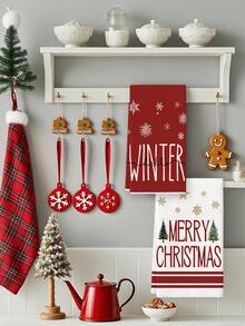 2 Pcs Poinsettia Pine Cone Christmas Reindeer Pine Tree Kitchen Towels Colorful Dish Towels Cooking Hand Towels Farmhouse Home Kitchen Dining Room Bathroom Decorative Hand Towels - Red and White - View 4