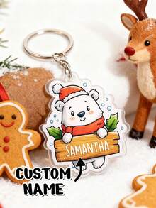 1PC Custom Acrylic Xmas Keychain – Add Name/Message, Double-Sided Gingerbread-Man & Reindeer Print, Stocking Stuffer, Perfect For Christmas, New Year, Winter Birthday, Classroom Exchange, Teacher Appreciation, Office Secret-Santa & Family Gift
