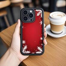 1PC Phone Case ,  Red Background Snowflake Pattern Border , Stylish Phone Case, Phone Decoration, All-around Lens Protection, Creative Small Gift, Funny Gift for Boys and Girls
