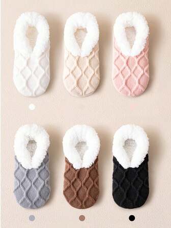 1 Pair Thick Thermal Lined Indoor Slipper Leg Warmers For Women, Cute, Warm, Non,Slip, Ideal For Autumn/Winter Home Use, Cozy Socks