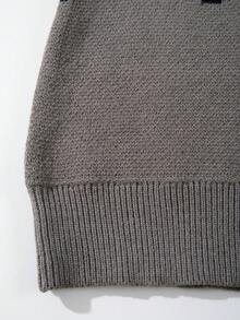 Men's Loose Casual Cartoon Girl Eye Print Pullover Sweater, Streetwear Style, Round Neck, Long Sleeve, Autumn/Winter - 棕色 - 查看 7