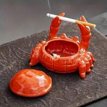 Unique Irregular-Shaped Crab Ceramic Ashtray, Charming Crab Ceramic Ashtray With Cover - Fly-Proof, Home And Office Decoration Tea Pet, Unique Irregular Shape, No Electricity Required, Very Suitable For Use At Home, In The Office, And As A Gift For Friends And Elders. - Crab Ashtray - View 2