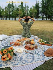 Picknickdecke im Vintage-Stil, blauer Blumen Muster, für den Outdoor-Campinggebrauch