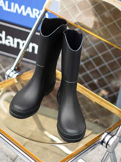 Women's Fashion Simple Mid-Calf Rain Boots, Waterproof Anti-Slip Durable Outdoor/Kitchen Work Boots