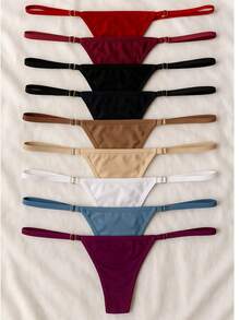 Kit 10 Women's Thong Panties With Adjustable Straps Microfiber Comfortable Low Waist Elegant Lingerie Intimate Fashion - 彩色 - 查看 1