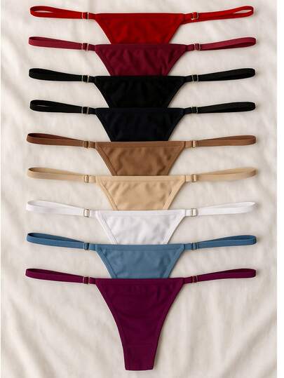 Kit 10 Calcinha Fio Dental Feminina Com Tiras Regulagem Microfibra Confortável Cintura Baixa Elegante Lingerie Moda Intima