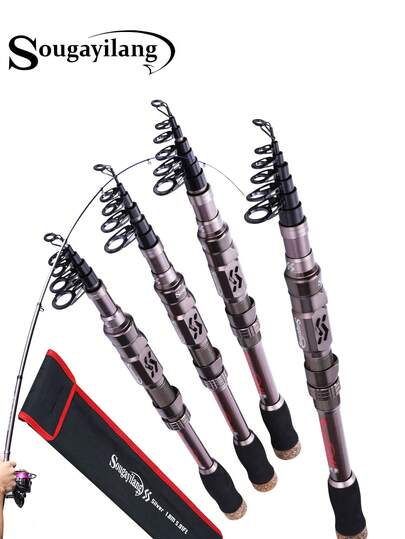SOUGAYILANG 1支银色碳纤维纺车竿，长度可选1.8米/2.1米/2.4米/2.7米/3.0米，三层碳纤维竿身，EVA手柄，陶瓷导环，金属轮座，灵敏竿尖