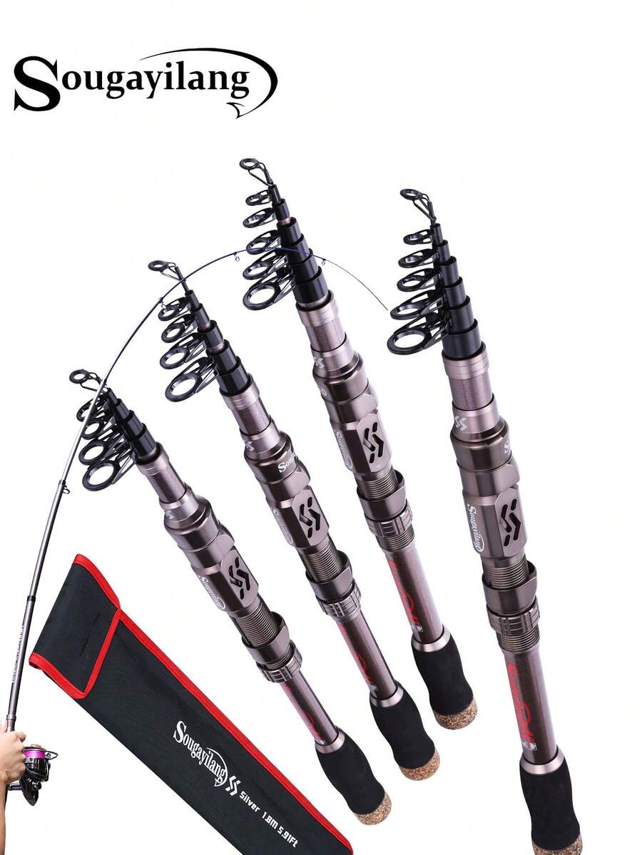SOUGAYILANG 1支银色碳纤维纺车竿，长度可选1.8米/2.1米/2.4米/2.7米/3.0米，三层碳纤维竿身，EVA手柄，陶瓷导环，金属轮座，灵敏竿尖 - 銀色 - 查看 1