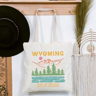 Wyoming Tote Bag, State Of Wyoming Cotton Tote,  Bag, Vintage Cowgirl Bag, Cowgirl Tote, Western Travel Gift, Cowgirl Gift