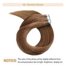 20PCS 50G Tape In Hair Extensions Human Hair, #6 Light Brown, 16-26 Inch Double Sided Tapes Ins Human Hair Extensions,  Adhesive Extension Seamless Invisible Skin Weft, Silky Straight With Thick Ends, Remy Human Hair Add Length For Woman Everyday Hairstyle Cosplay Daily Wedding Party Halloween Use - S6 - View 9