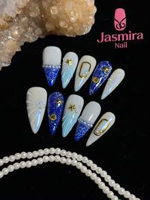 10 Pcs Of Handmade 3d Press-On False Nails, Long French Pointed Nails With Stiletto Heels, Brown Nails, Hand-Carved Patterns, Hand-Painted Leopard Prints, Glittering Rhinestones, Gothic Style, Nail Art Products Designed For Women And Girls, Suitable For Home, Parties, And Daily Wear, A Great Gift For Women And Girls Nail Supplies - Multicolor - View 3