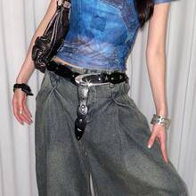 1 PC Creative Design Simple Sense Five-Point Star Rivet Temperament Belt Punk Star Ring Belt - Black - View 4