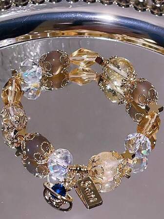 1 件时尚天然黄水晶财富手链，幸运符手链，送给女朋友/最好的朋友的礼物