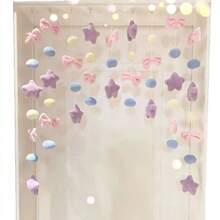 7/9Strings DIY 2D Door Curtain, Pink Planet Minimalist Door Curtain - Cute Pink Retro Stars And Bow Decorative Half-Curtain, No-Hole Kitchen Decoration For Girls' Room, Bedroom & Living Room, Elegant Lightweight Design