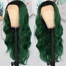 13X4 Purple Long Body Wave Lace Front Wig 26" Long Wavy Wigs Glueless Free Part 180% Density Violet Purple Wavy Hair With Adjustable Straps & Combs Heat Resistant Loose Wave Synthetic Hair Replacement Wigs For Women Perfect For Daily Wear Parties - Ombre Green - 查看 3