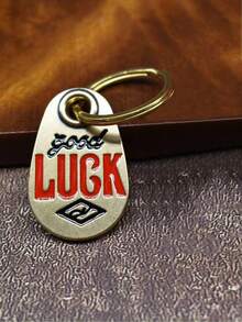 祝您好运，金色钥匙扣，寓意好运、成功。黄铜幸运牌汽车钥匙扣吊坠，福袋挂件，复古欧美创意个性化吊坠，包包配件，女士汽车钥匙扣，女士汽车配件，是送给朋友和老师的最佳生日礼物，包包挂饰，汽车配件，姐妹礼物创意 - 彩色 - 查看 5