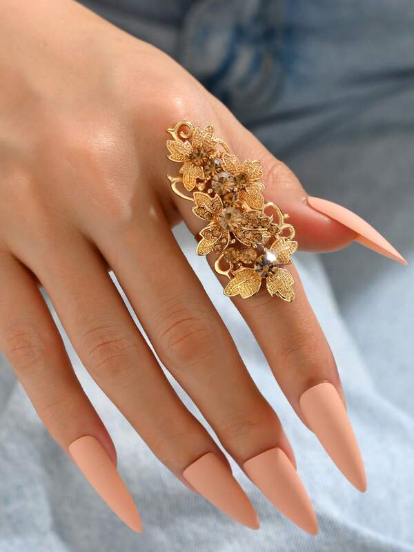 1pc Luxury Long Flower Ring, Suitable For Daily Wear